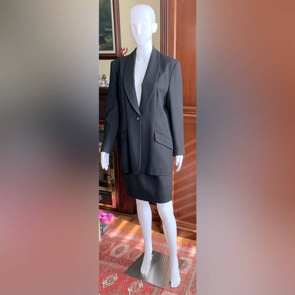 English Affinity Long Black Blazer & Mini Pencil Skirt 2 piece suit UK 14 US 10 - Picture 8 of 16